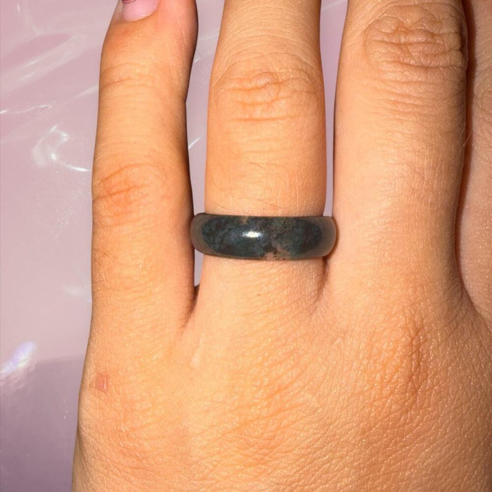 Y2K lucky green and black speckled natural Agate ring boho grunge goth